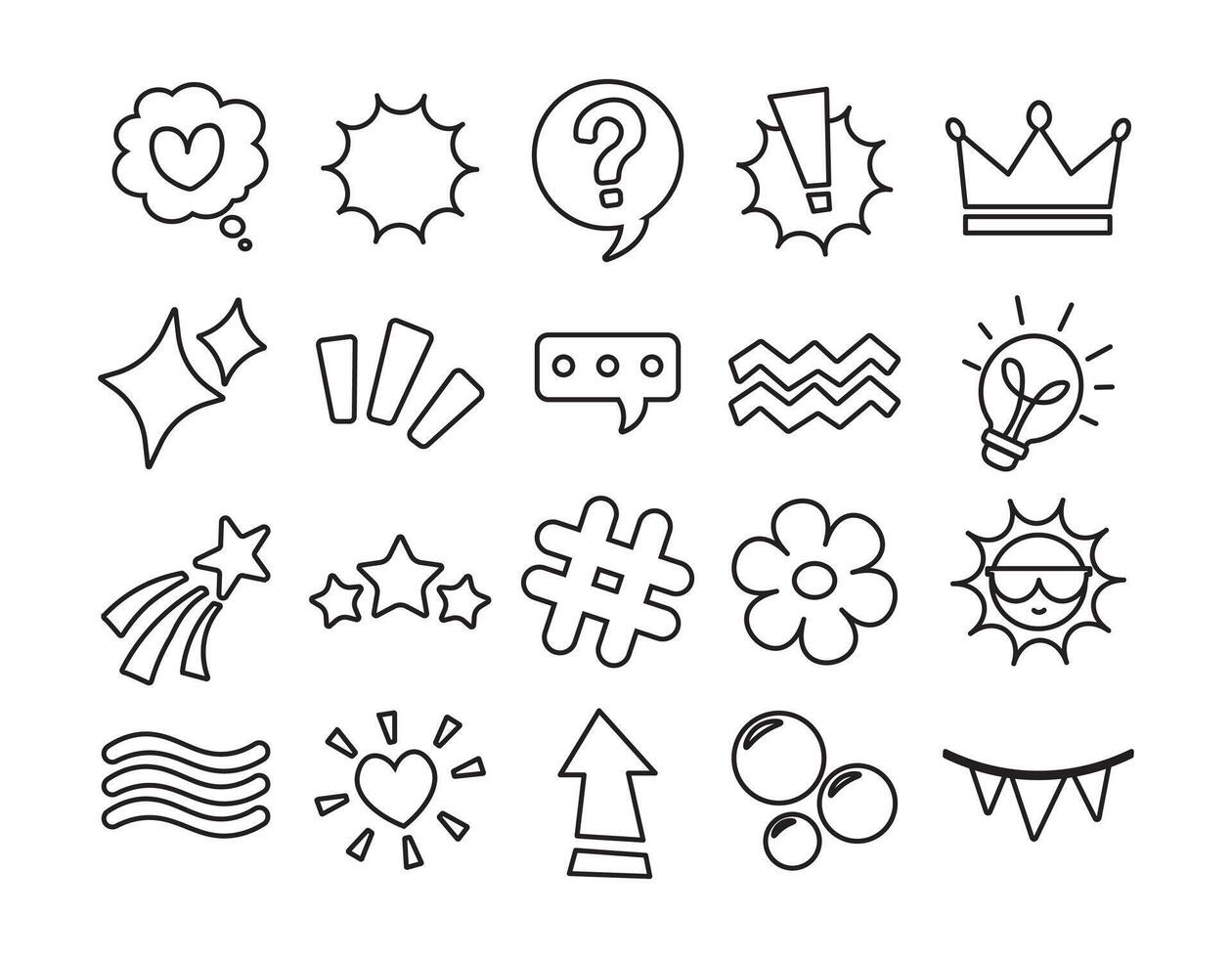 Minimalist Doodle Decoration Icons Set, Hand Drawn Elements Collection vector