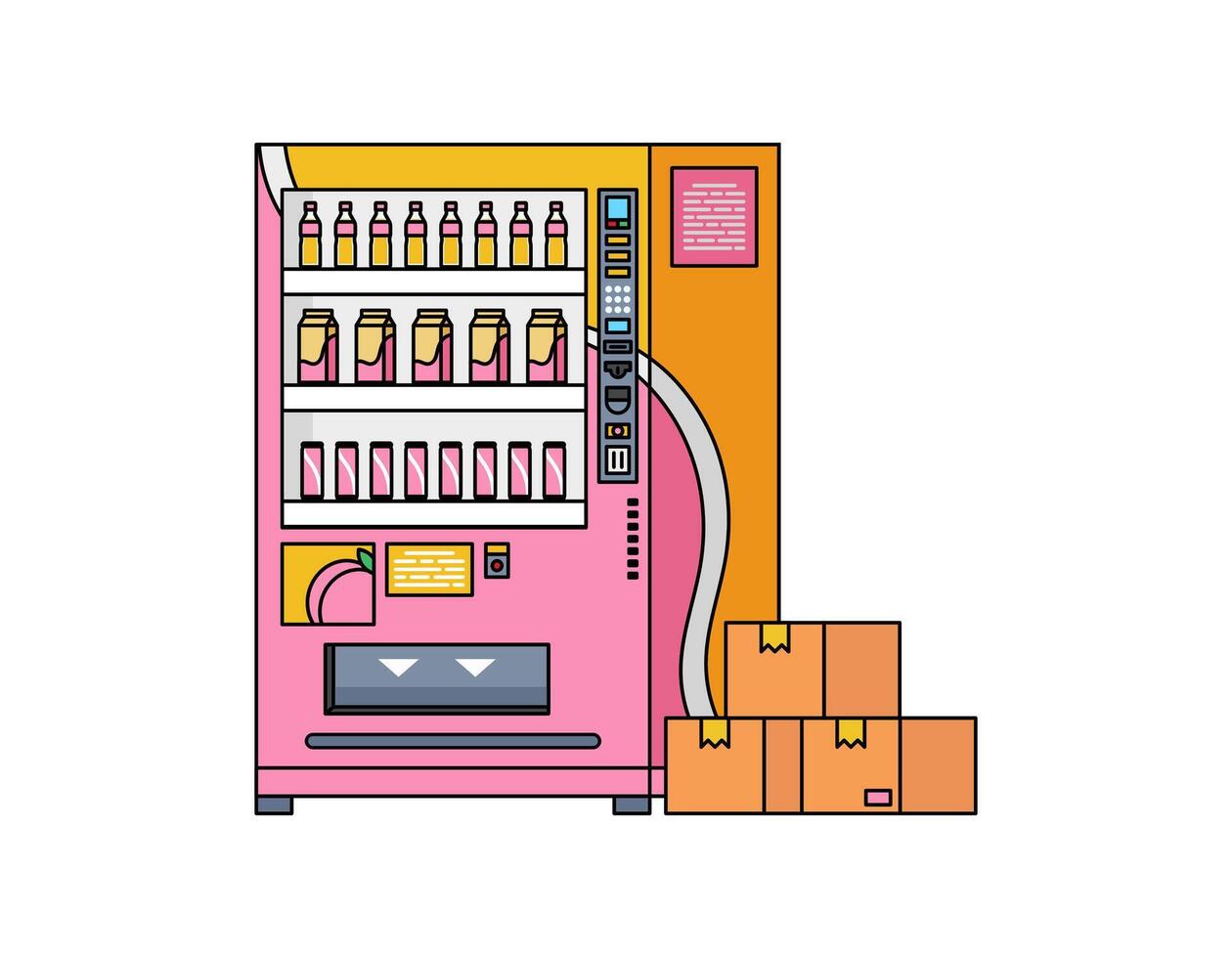 Colorful vending machine with snacks and drinks vector