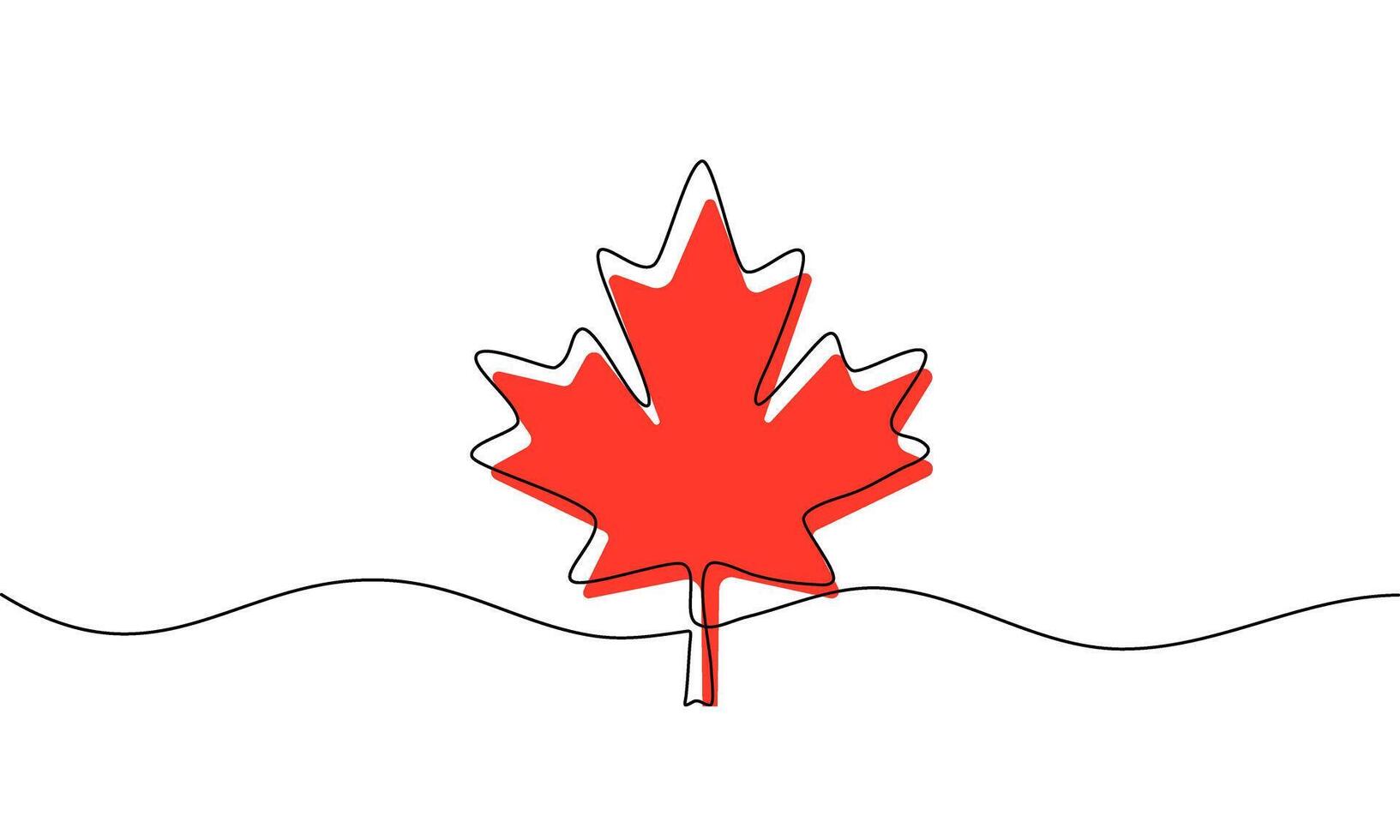 Continuous line drawing of Maple leaf icon on white background. vector