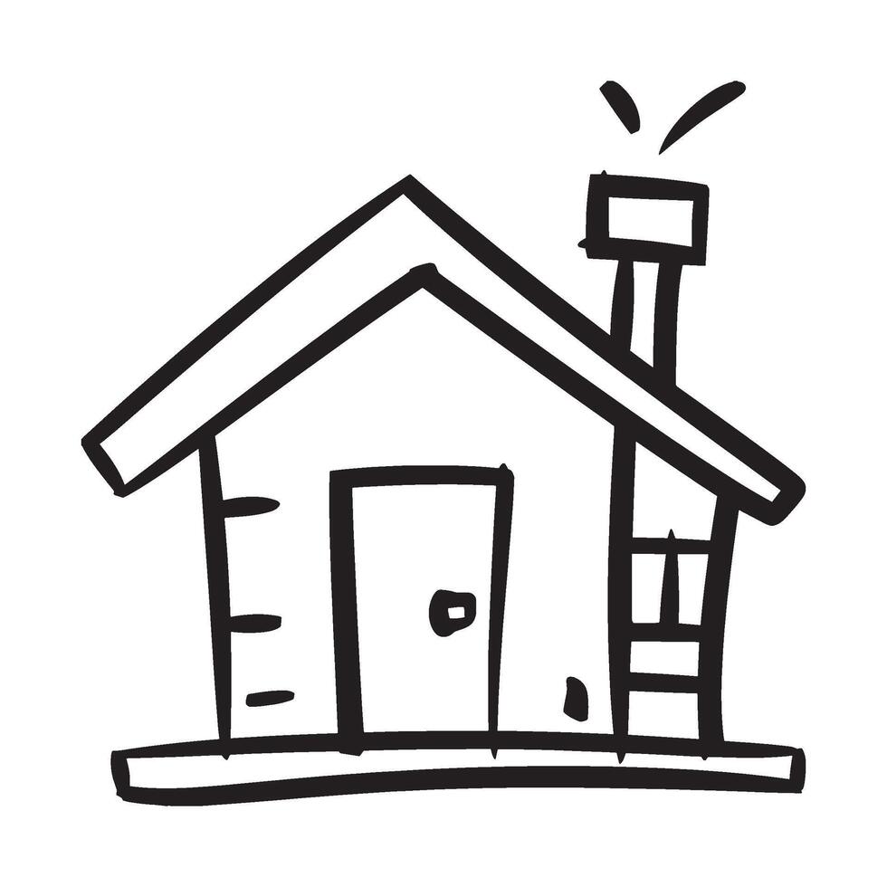 Whimsical Hand Drawn House Illustration Charming Black and White Sketch of a Cozy Home with Chimney and Simple Details vector