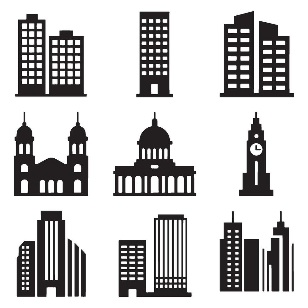 Architectural Silhouettes Diverse Cityscape Featuring Skyscrapers Government Buildings Religious Structures and Urban Landmarks Evoking Architectural Marvels vector