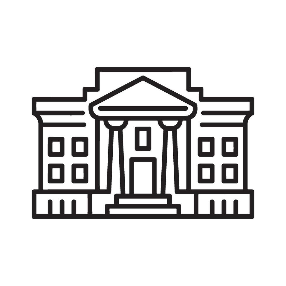 Architectural Icon Depicting a Courthouse or Government Building in a Minimalist Line Art Style for Various Design Applications vector