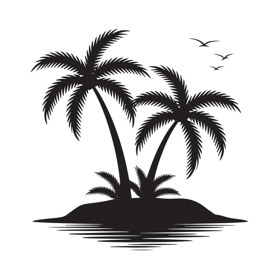 Tropical Island Getaway Silhouette of Palm Trees Over Water with Birds Flying a Tranquil Vacation Scene for Relaxation vector