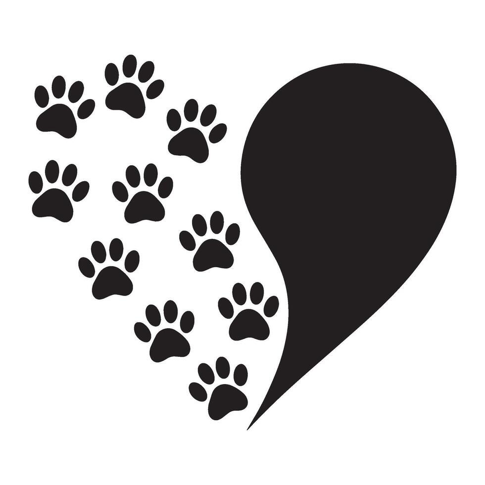 Paw Prints and Heart Shape A Symbol of Animal Love and Compassion with a Unique Design vector