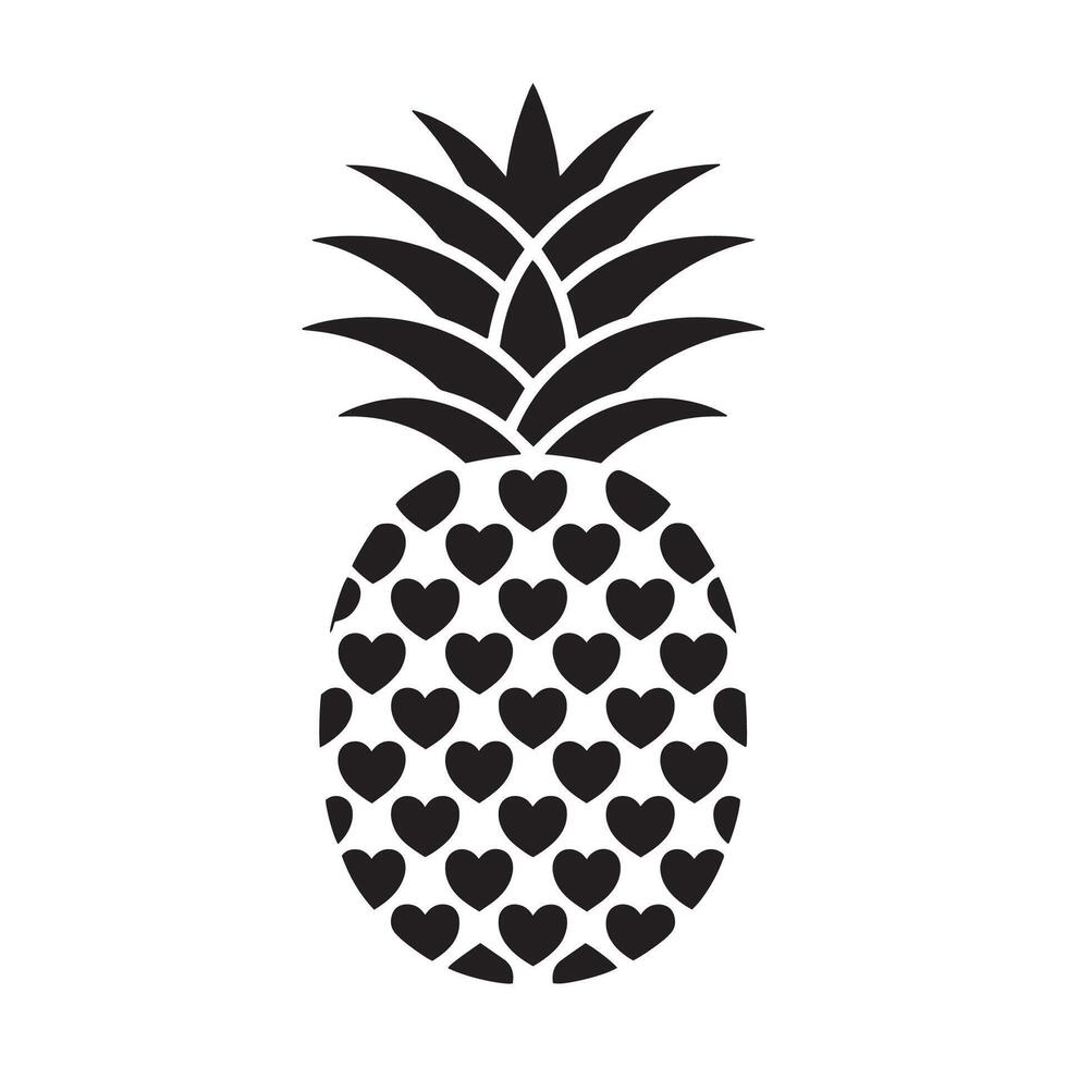 Stylized Pineapple Silhouette with Heart Pattern A Sweet and Playful Design for Summer Vibes and Tropical Themes vector