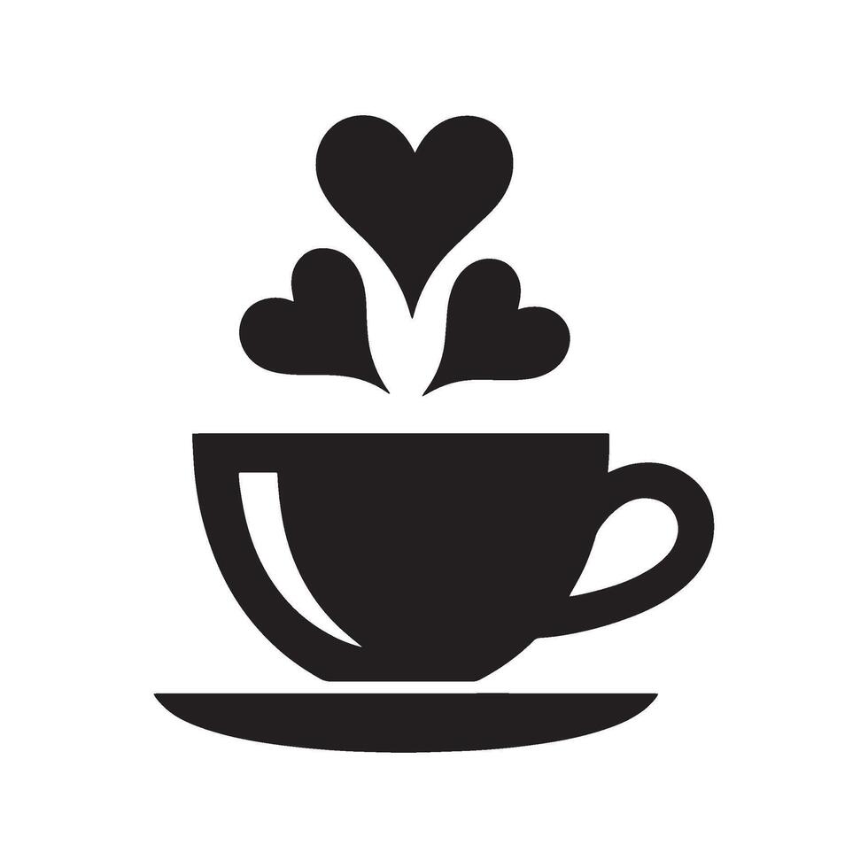 Stylized Coffee Cup with Hearts Rising From It, Suggesting Love of Coffee or a Coffee Shop Romance Aesthetic vector