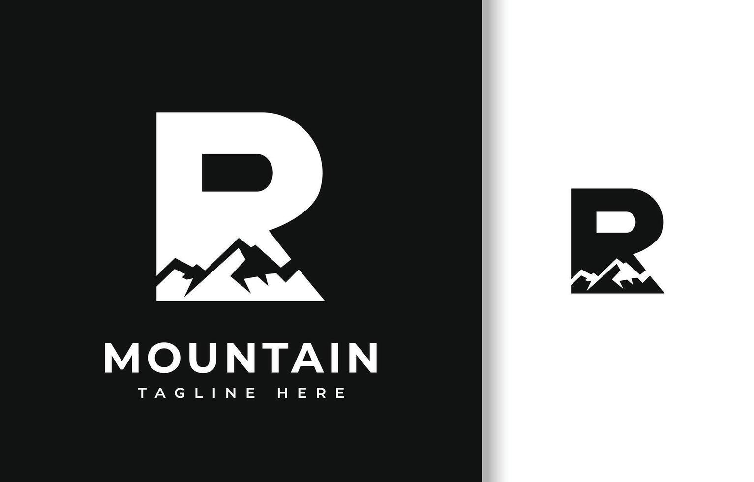 LETTER R WITH SILHOUETTE OF MOUNTAIN LOGO DESIGN vector