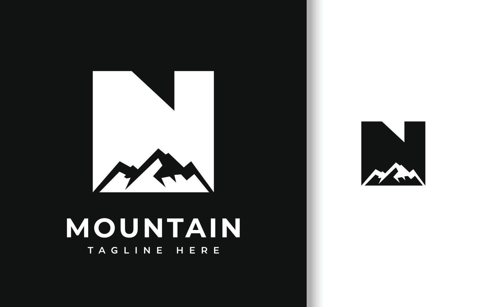 LETTER N WITH SILHOUETTE OF MOUNTAIN LOGO DESIGN vector