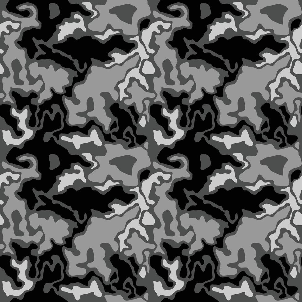 Black camouflage seamless pattern. Splashes masking camo repeat print. Classic clothing style masking dark camo, repeat print vector