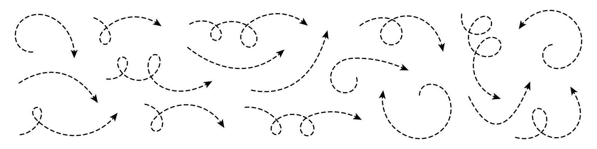 Dashed line arrows with curved shapes. vector