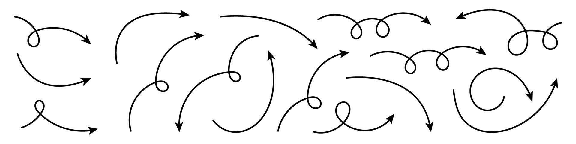 Set of hand drawn arrows. Curved arrows set. vector