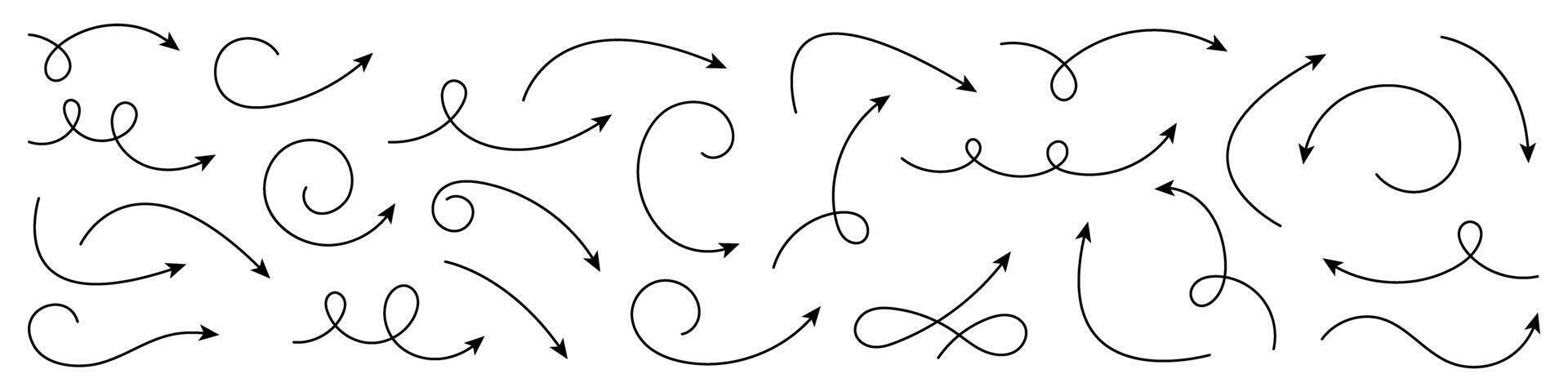 Curved hand drawn arrows. vector