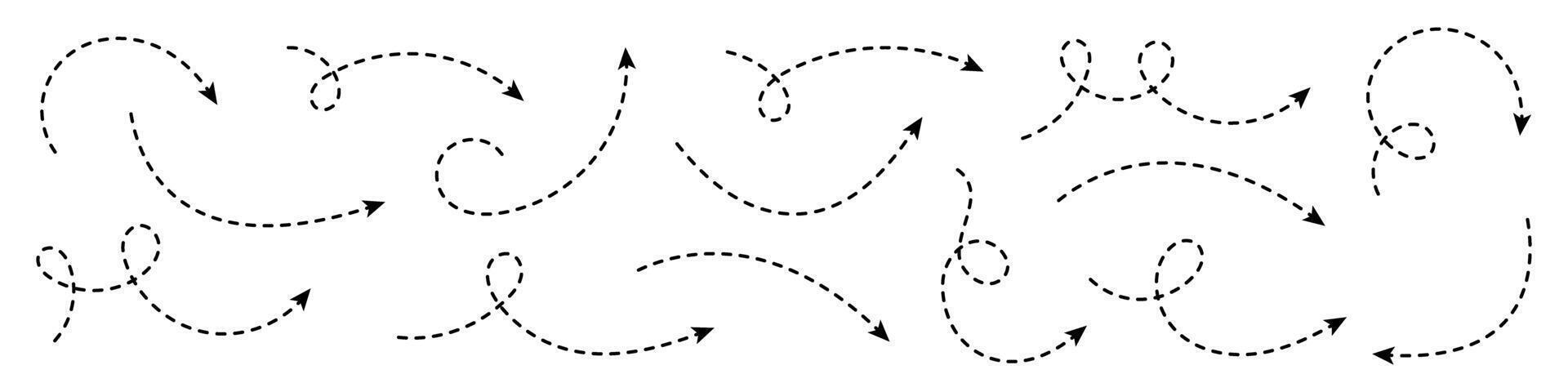 Set of curved dashed arrows. vector
