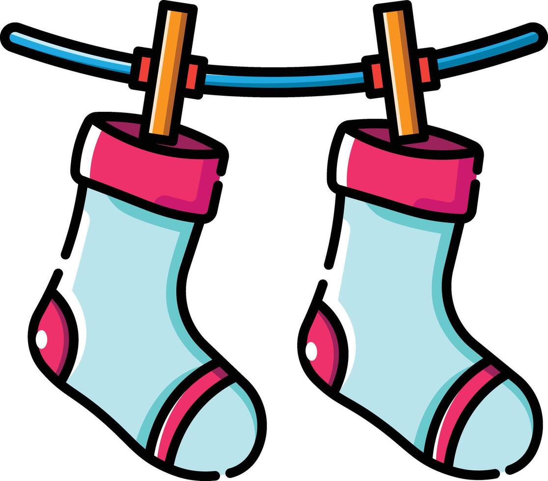 Made in UK Laundry day delight two socks drying on a clothesline icon. vector