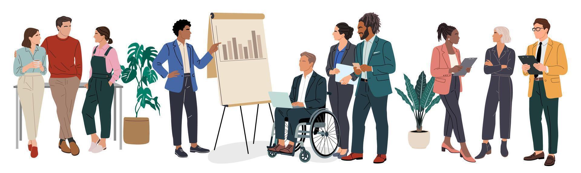 Professionals collaborating in a modern office vector