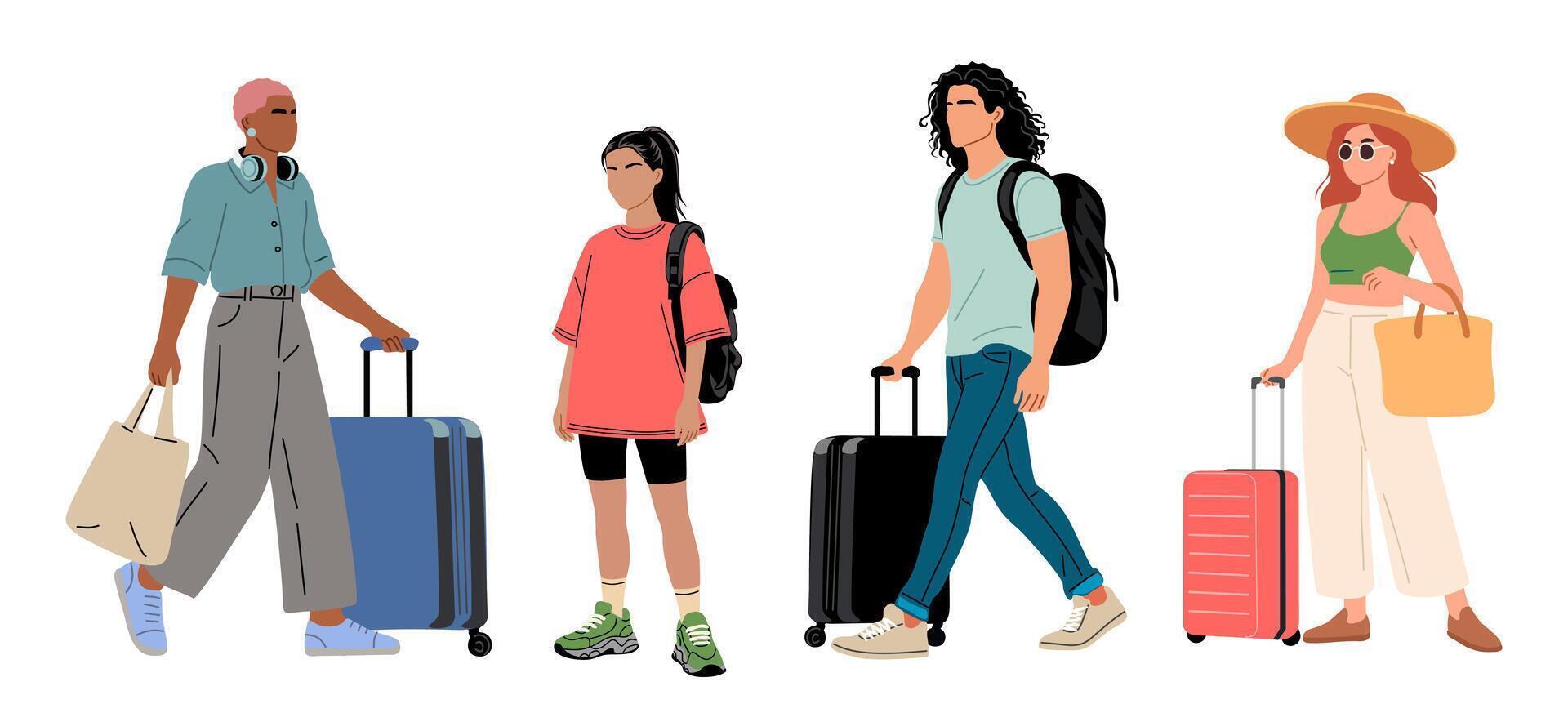 Group of travelers with luggage vector