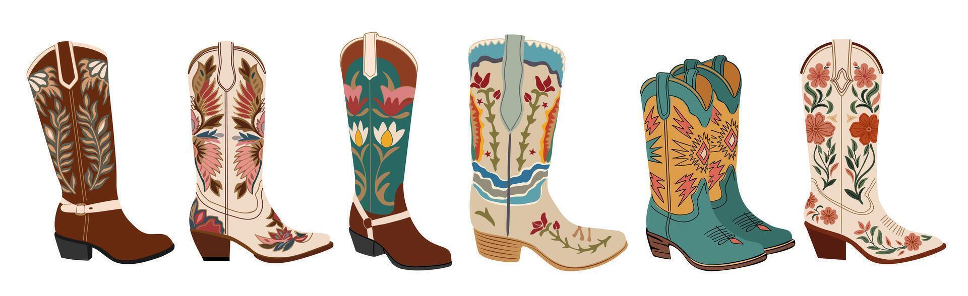 colorful cowboy boots collection vector