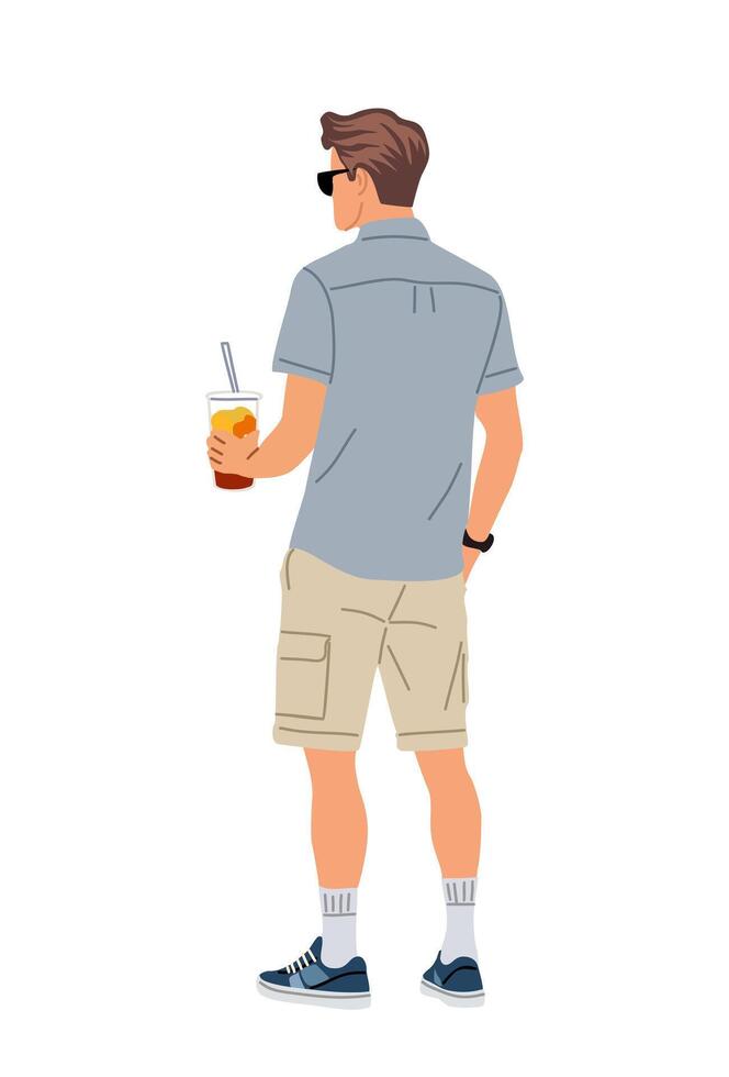 Young man in casual summer clothes rear view vector