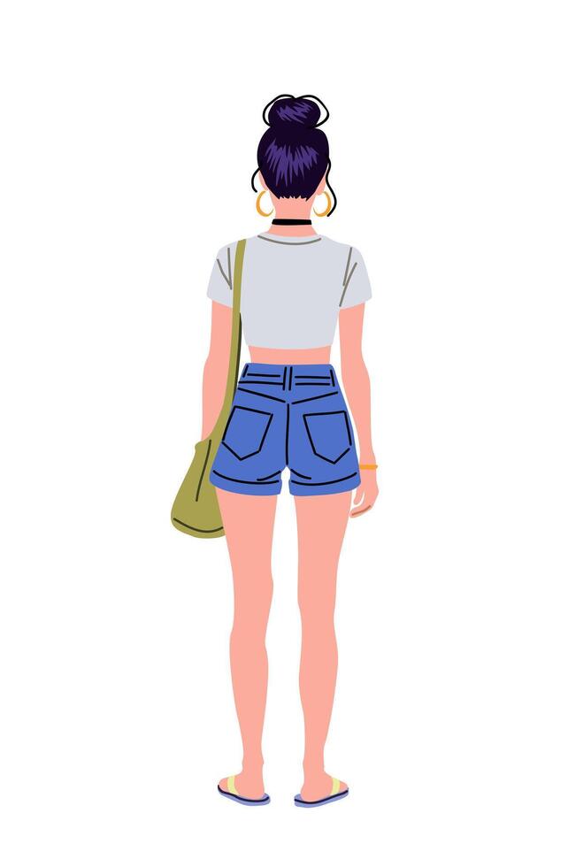 Young woman from the back in summer casual clothes vector