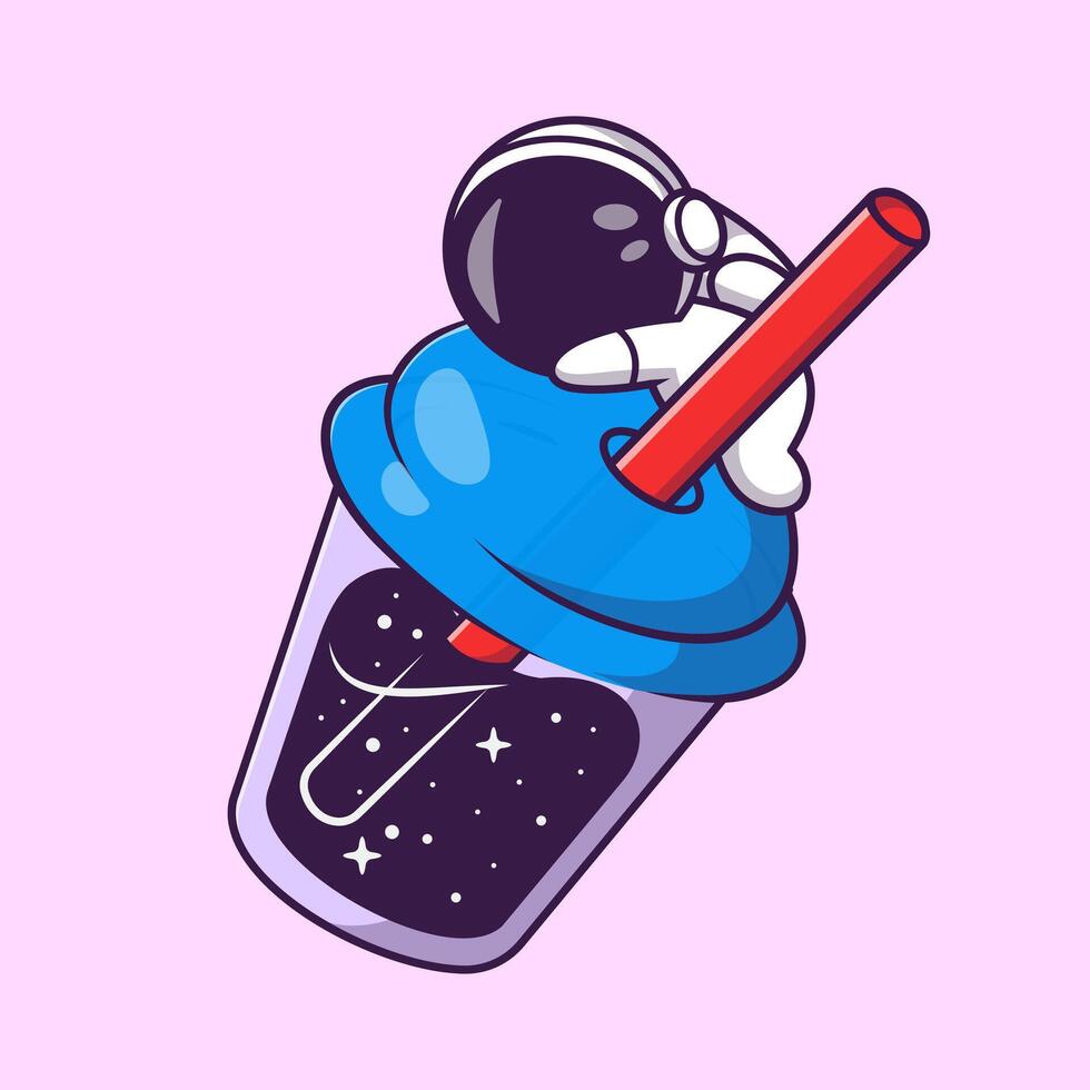Cute Astronaut Sleeping On Space Drink Cartoon vector