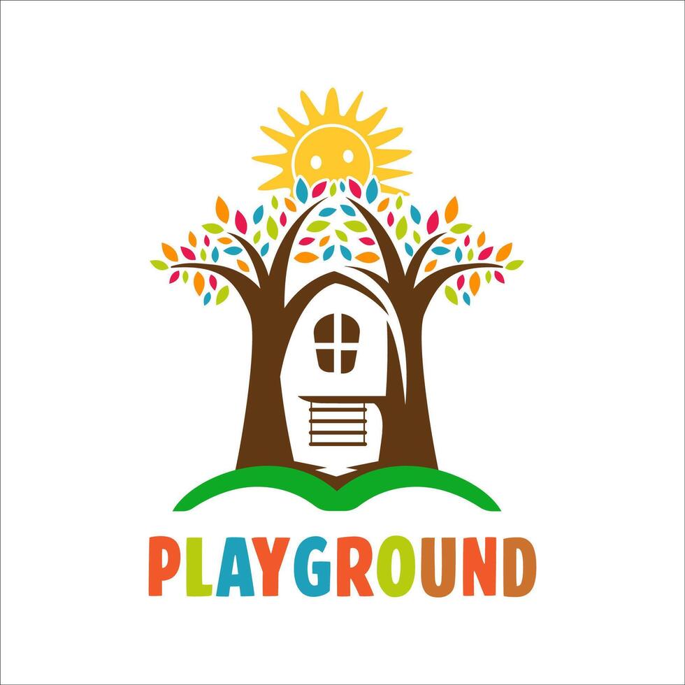 Playful Treehouse Kindergarten Logo Education and Fun Emblem vector