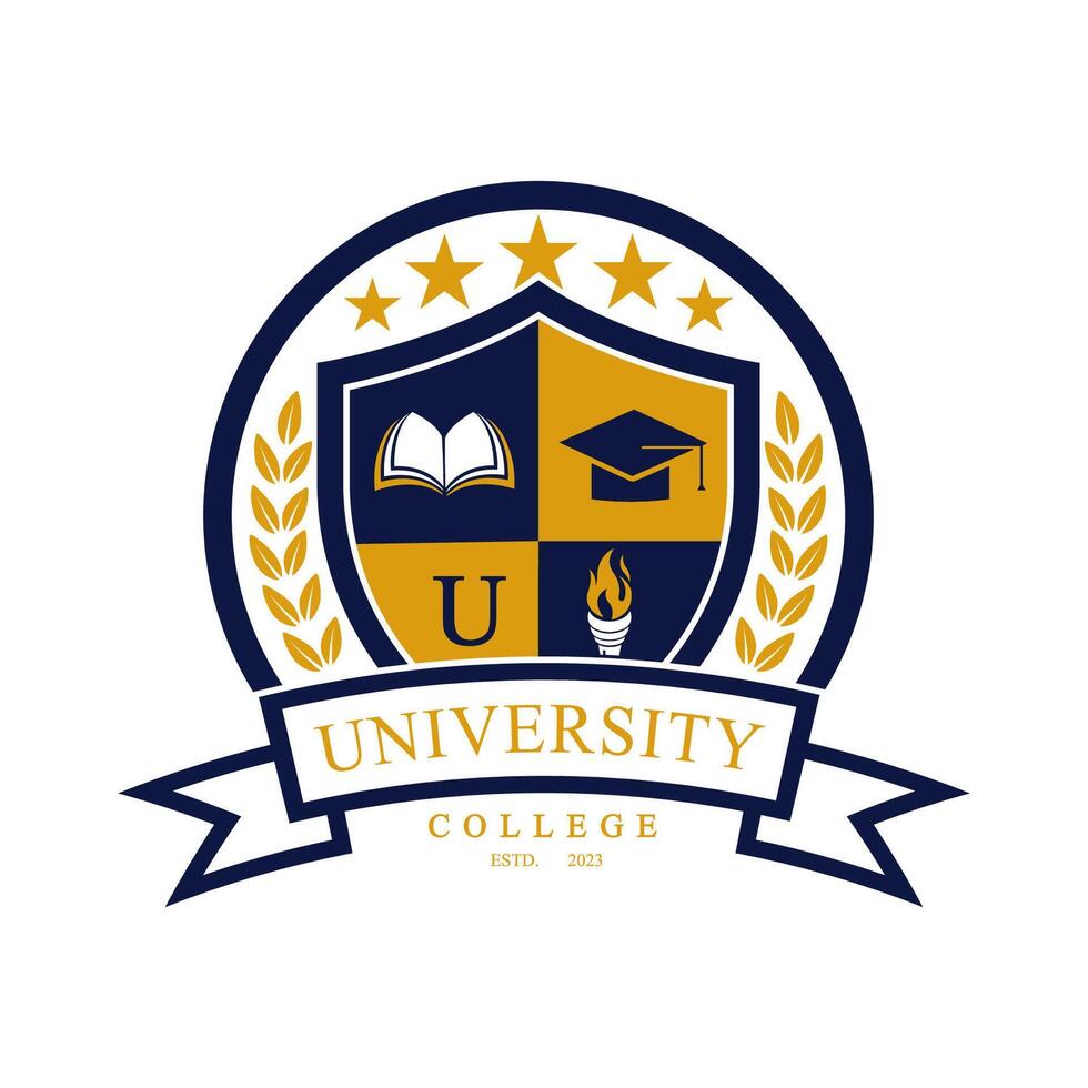 University college school badge logo design image. Education badge logo design. University high school emblem design vector