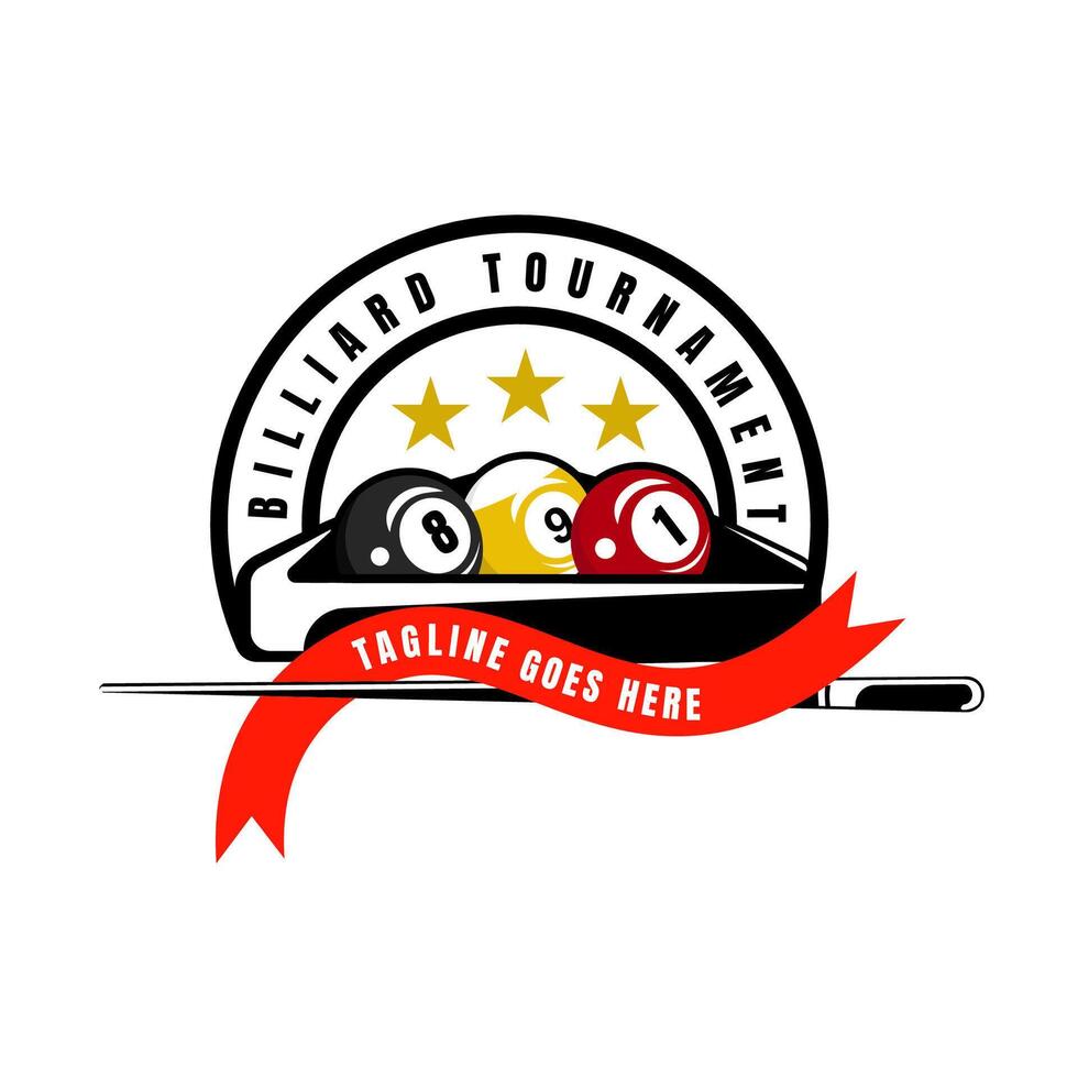 Billiard Tournament Logo with Cue Stick and Pool Balls illustration vector