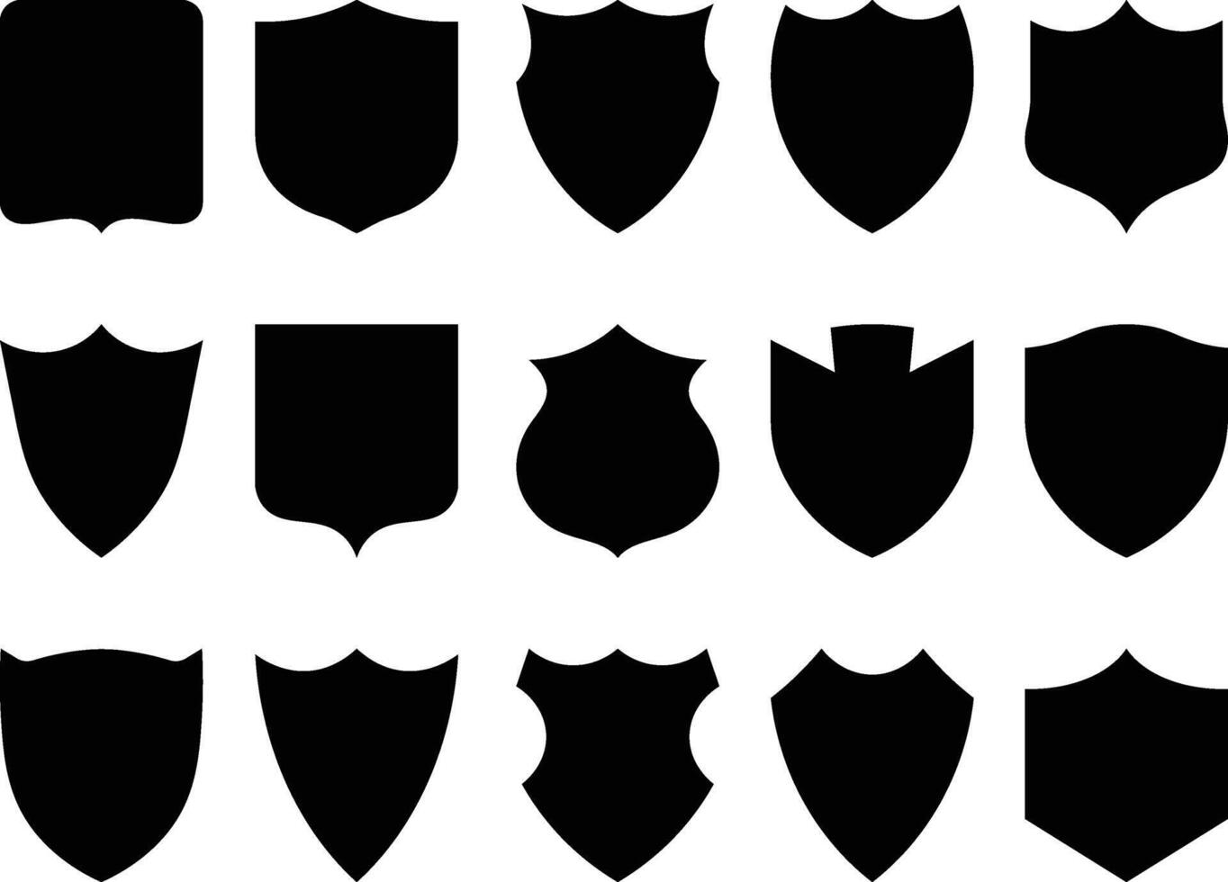 Set of fifteen black silhouette shield designs for badges emblems and logos isolated on white vector