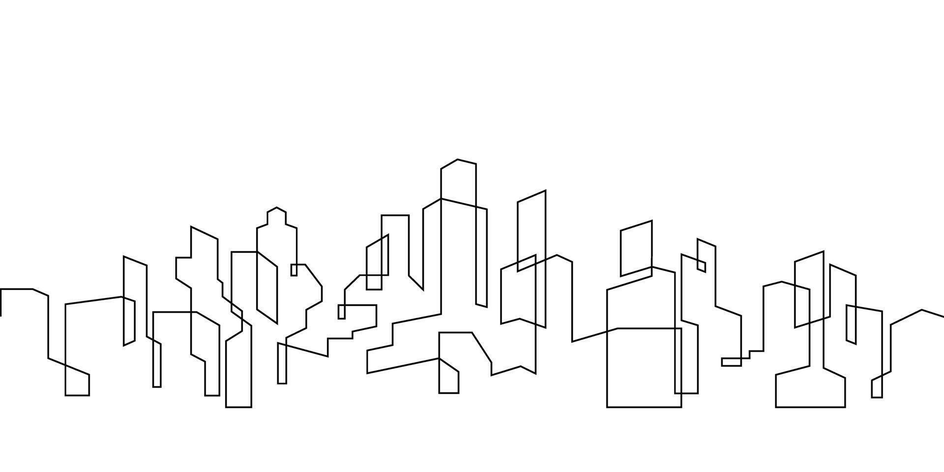 city building one line continuous seamless pattern vector