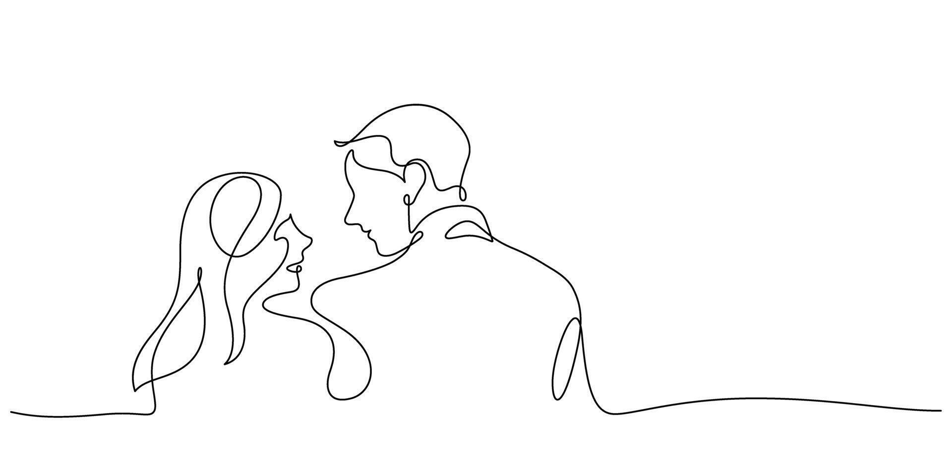 happiness man and woman dating one line continuous rare view vector