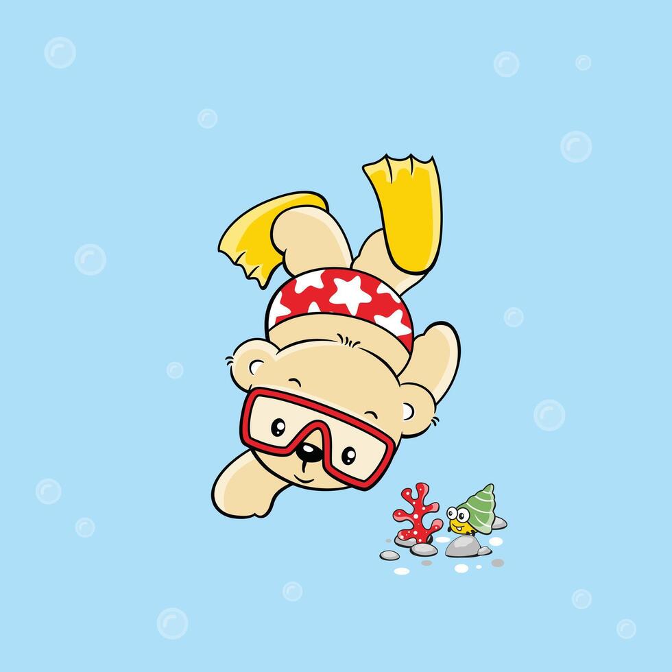 Cute Bear Scuba Diving Adventure vector