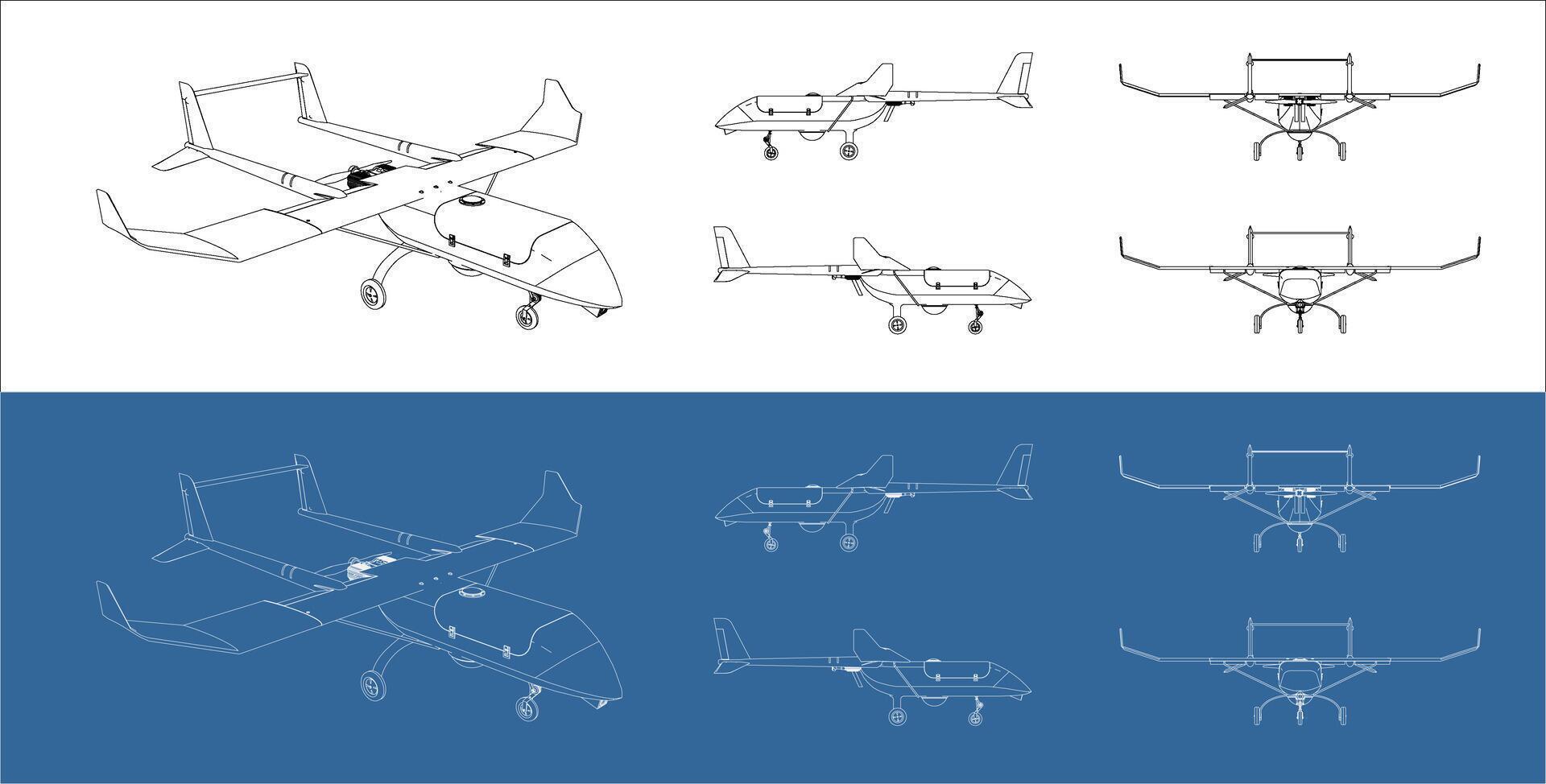 Set military drone UAV frome all view isolated background vector
