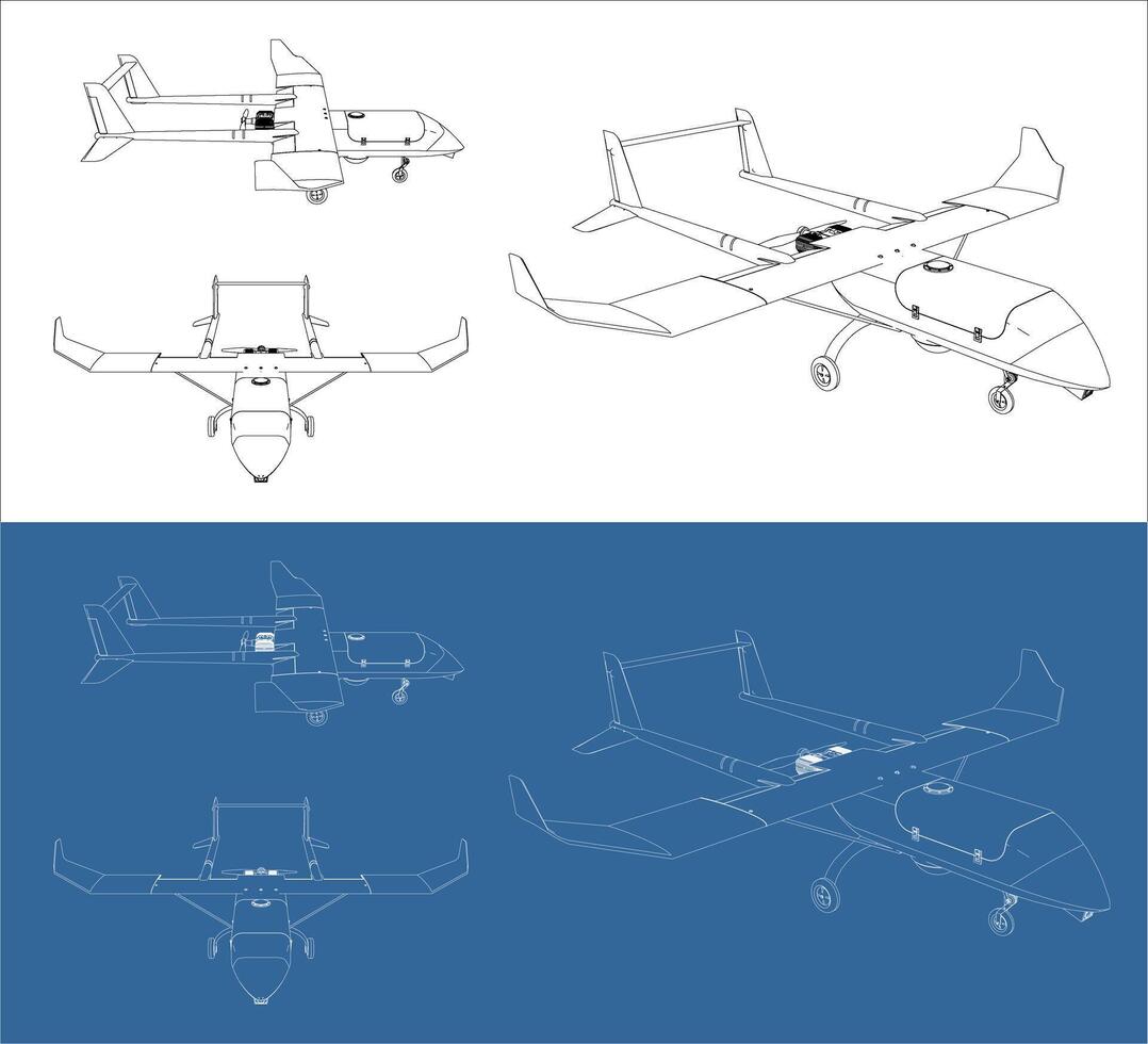 Set Modern UAV military drone isolated on transparent background vector