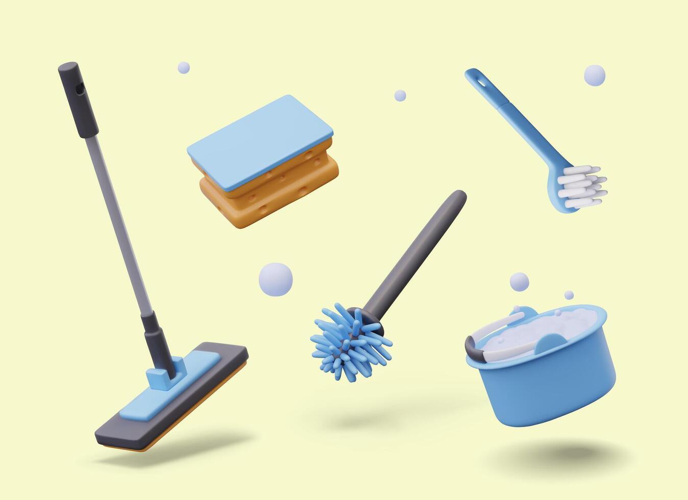Cleaning tools in blue and yellow vector