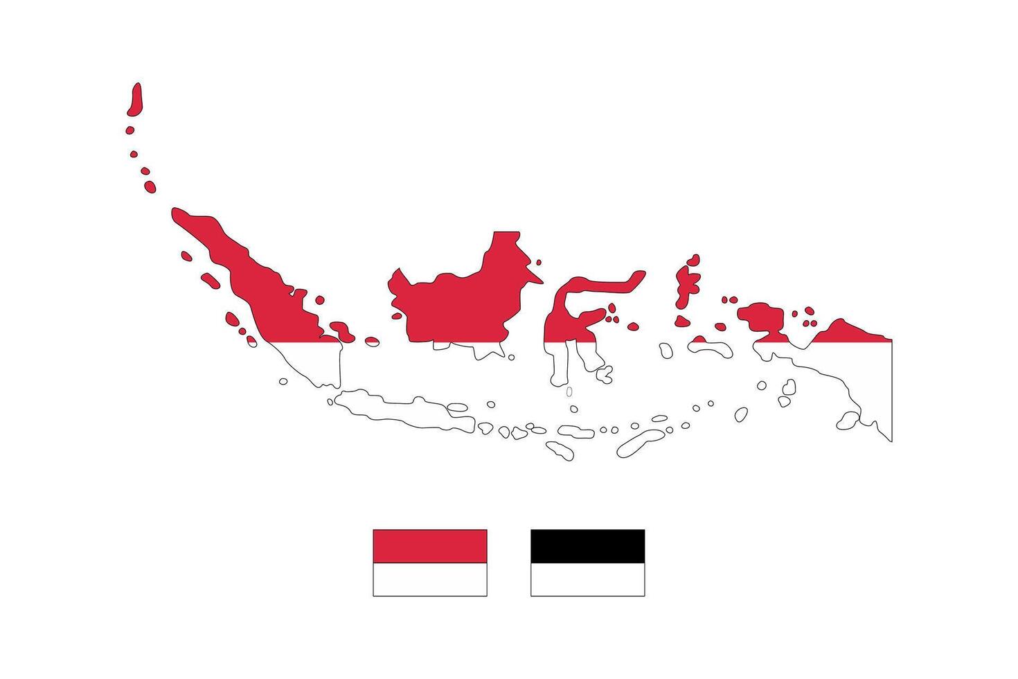 Indonesia map with flag overlays detailed archipelago map. Suitable for educational materials, travel brochures, and patriotic designs. vector