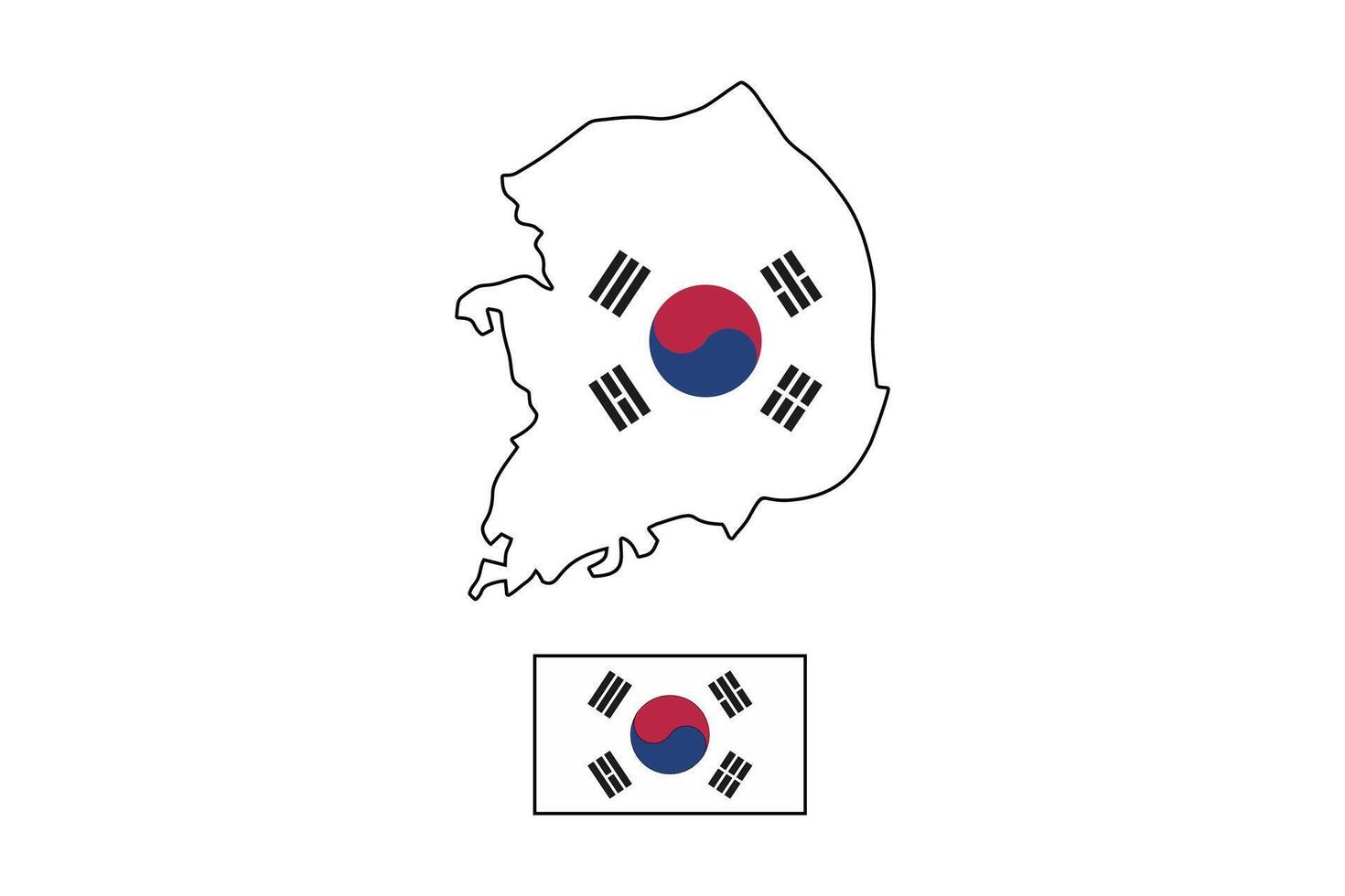South Koreas flag, outline, and map merge in a vibrant design. Suitable for travel blogs, geography books, and educational posters. vector
