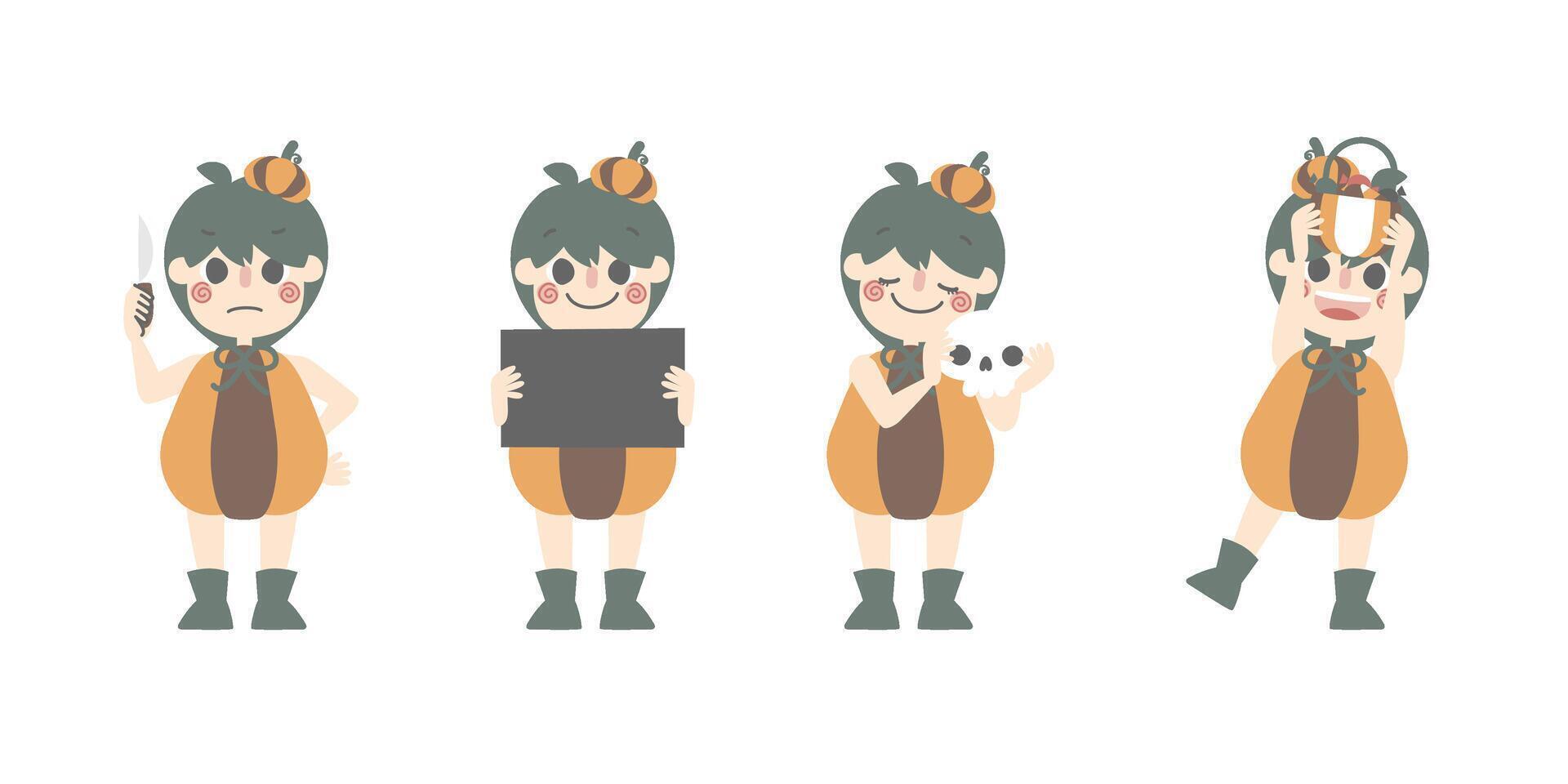 Halloween character illustrations with pumpkin themes vector