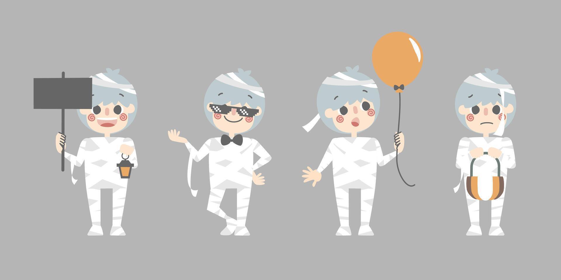 Cartoon mummy characters in different poses vector