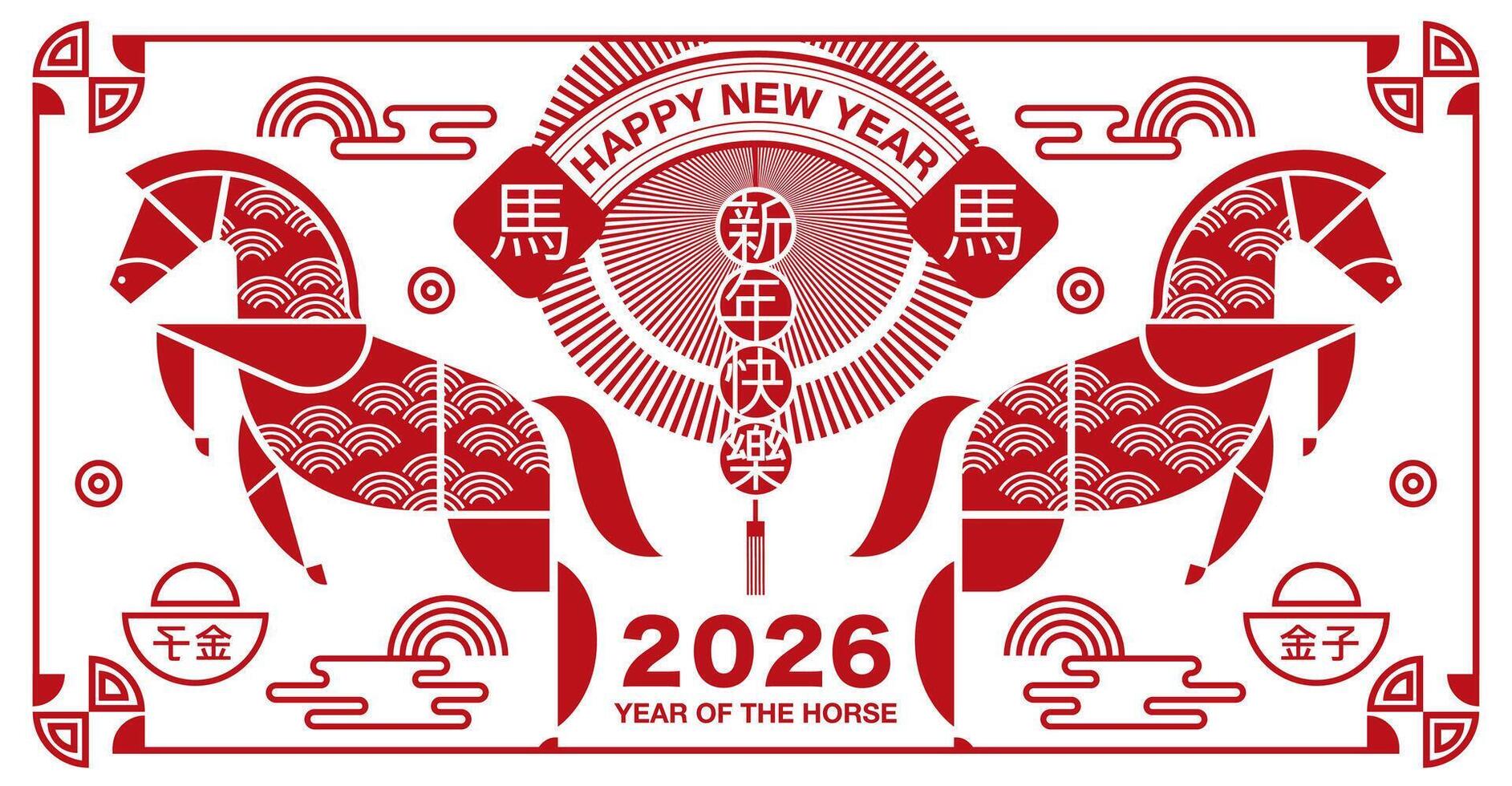 Chinese New Year 2026, line art vector