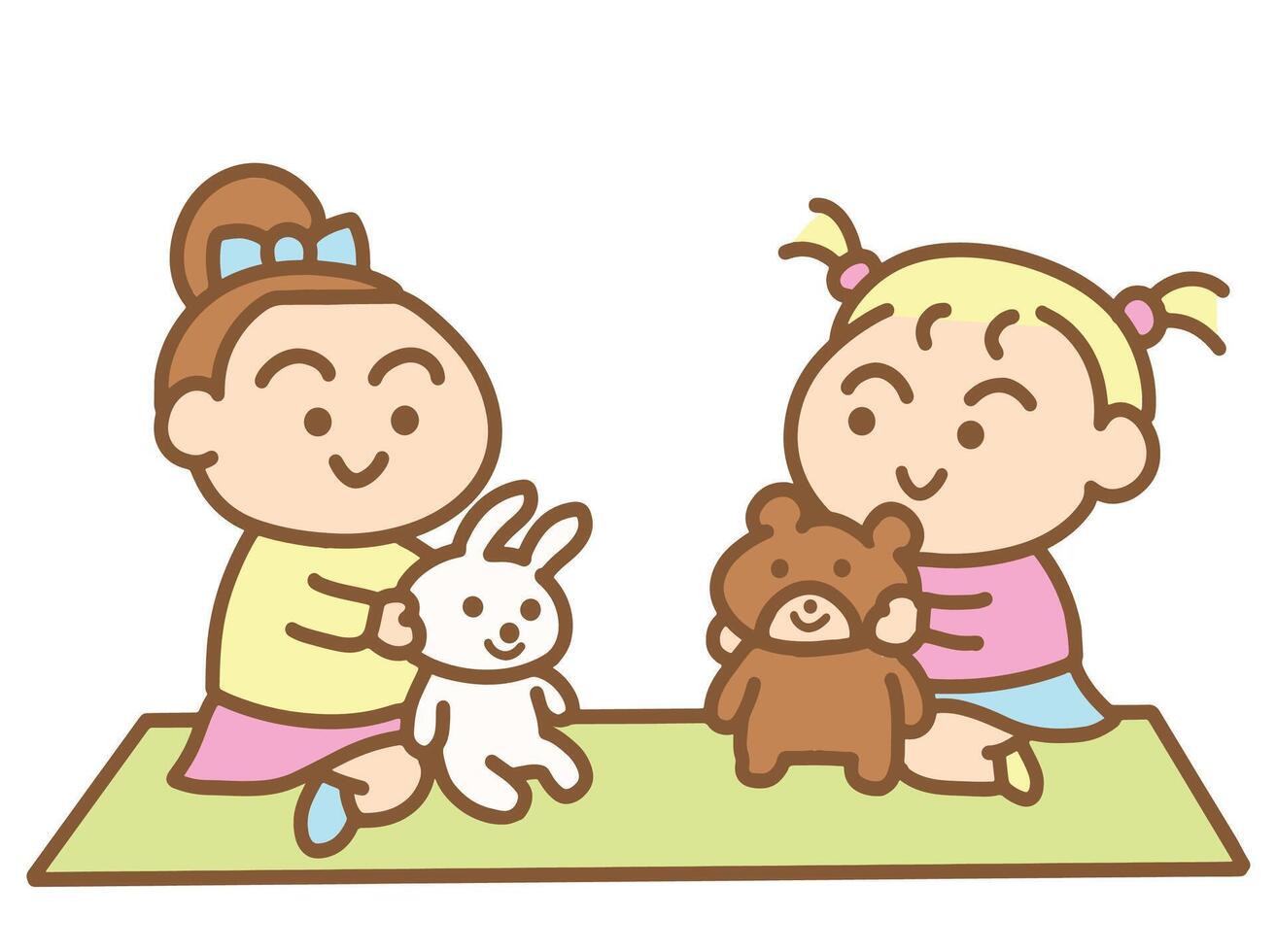 Two little children are playing with dolls. vector