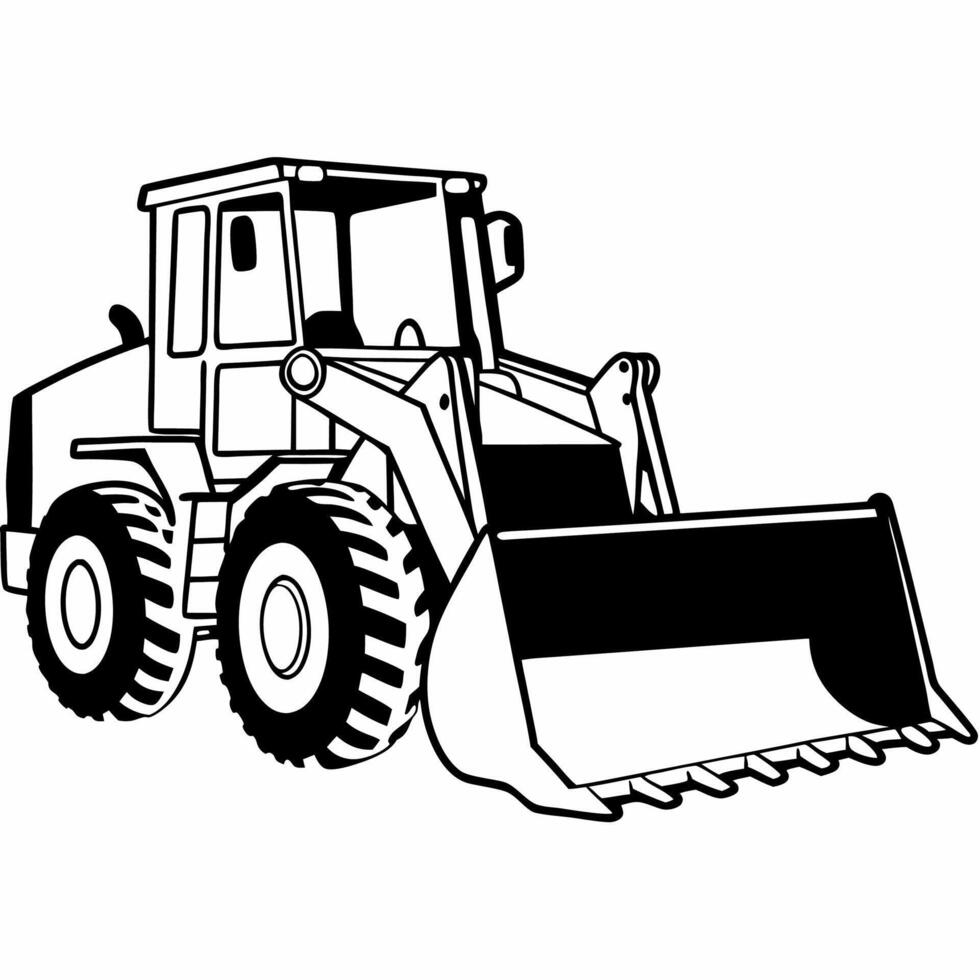 A black and white drawing of a bulldozer coloring page vector