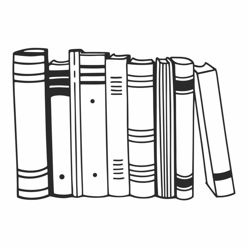 A black and white drawing of books on a shelf vector