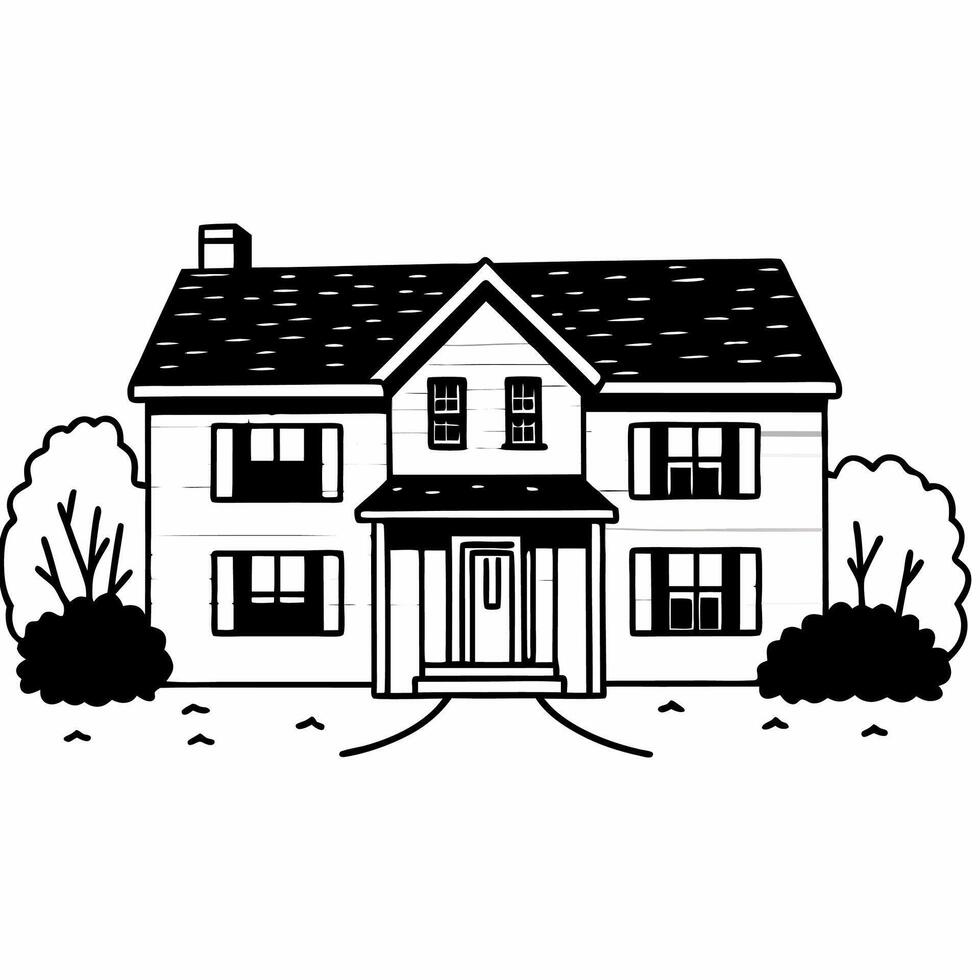 A black and white drawing of a house vector