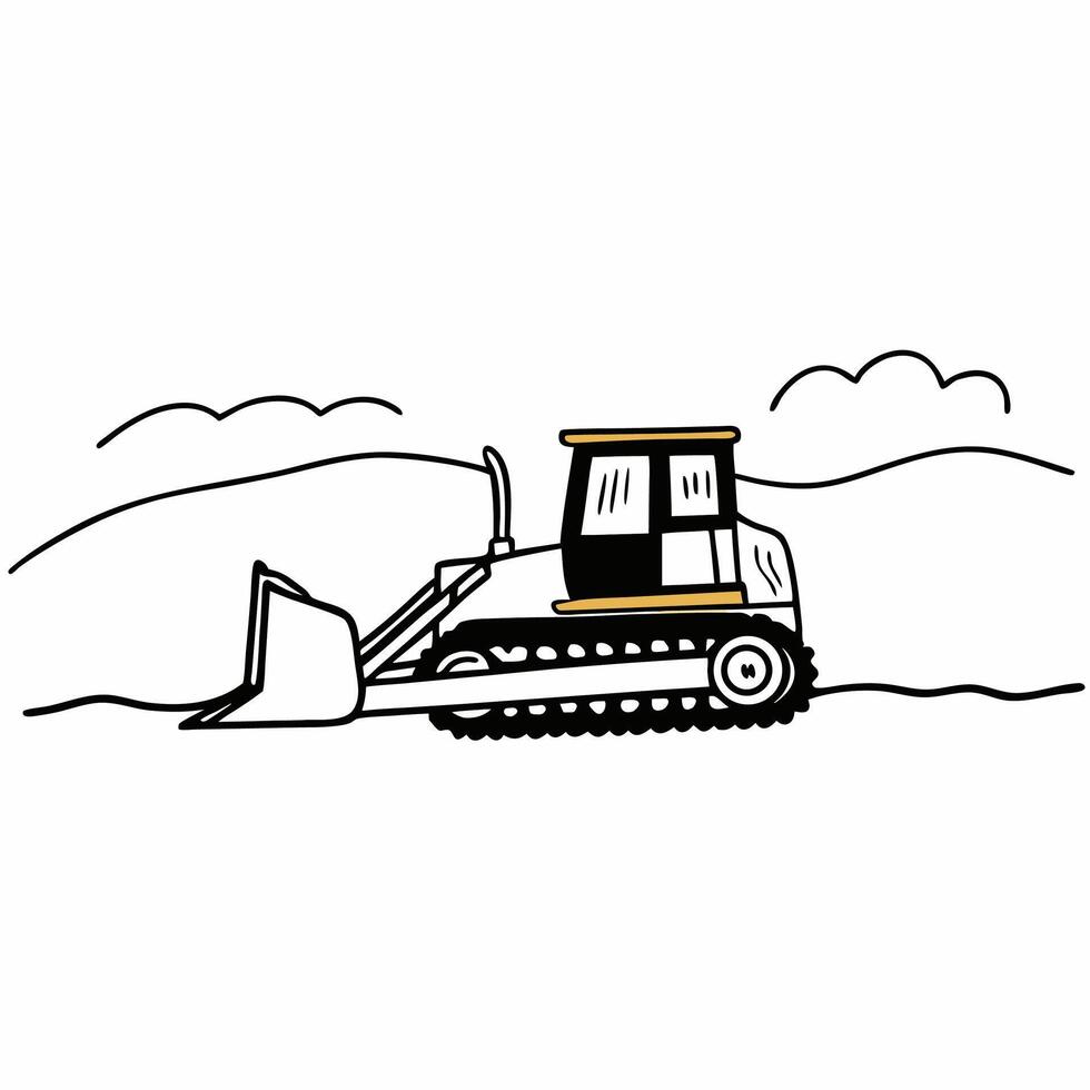 A black and white drawing of a bulldozer vector
