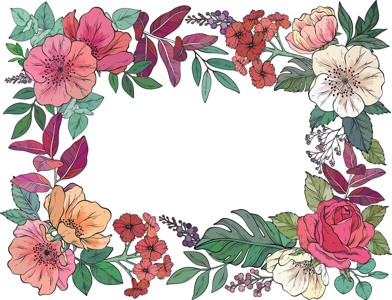 Colorful floral illustration with assorted flowers vector