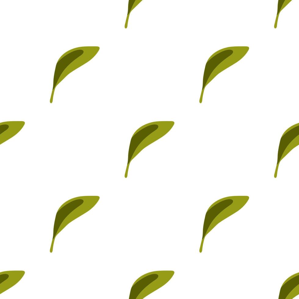 Seamless Simple Green Leaf Pattern. Minimal stylized green leaves in diagonal repeat on white background. Flat cartoon seamless botanical design. vector