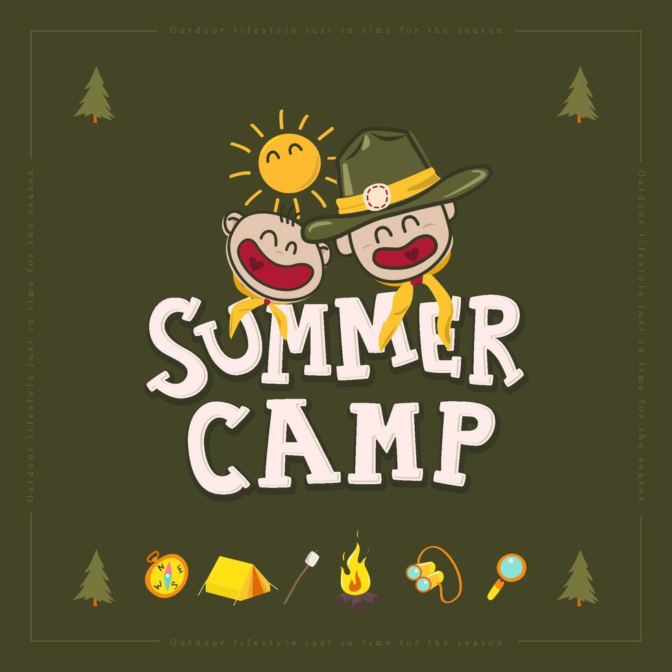 Cheerful summer camp design with campers vector