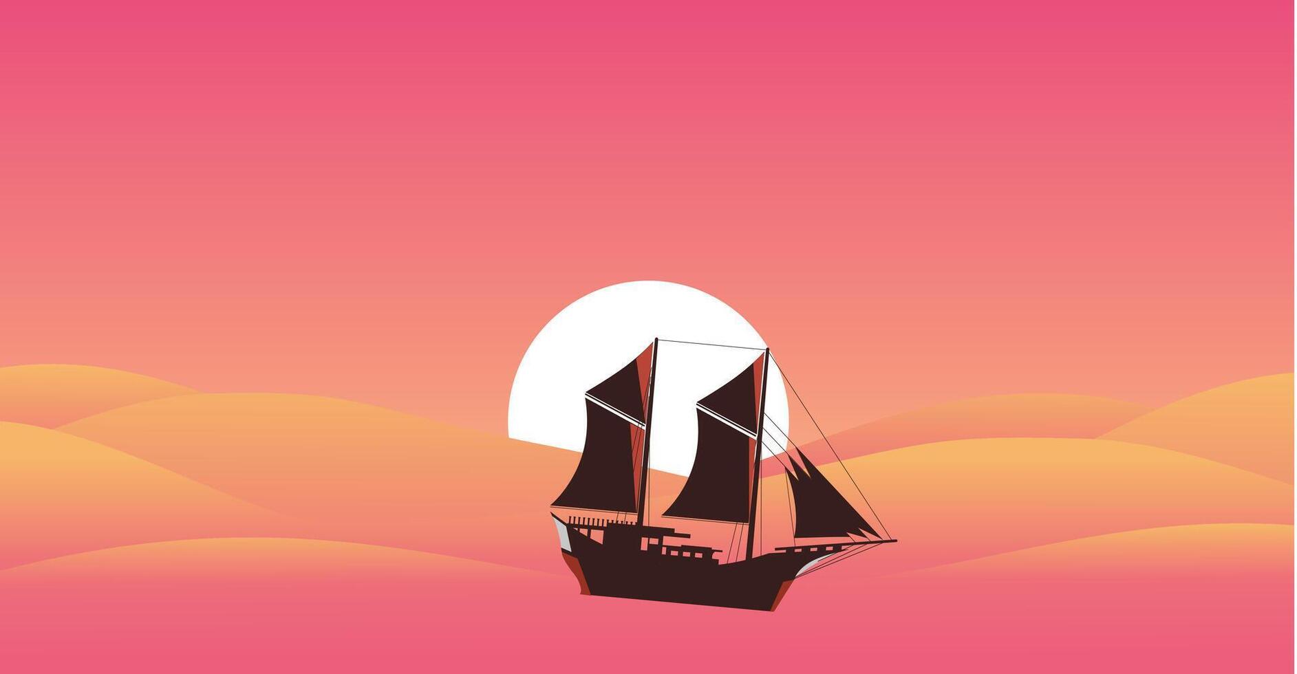 Ship in the sea shilouete vector