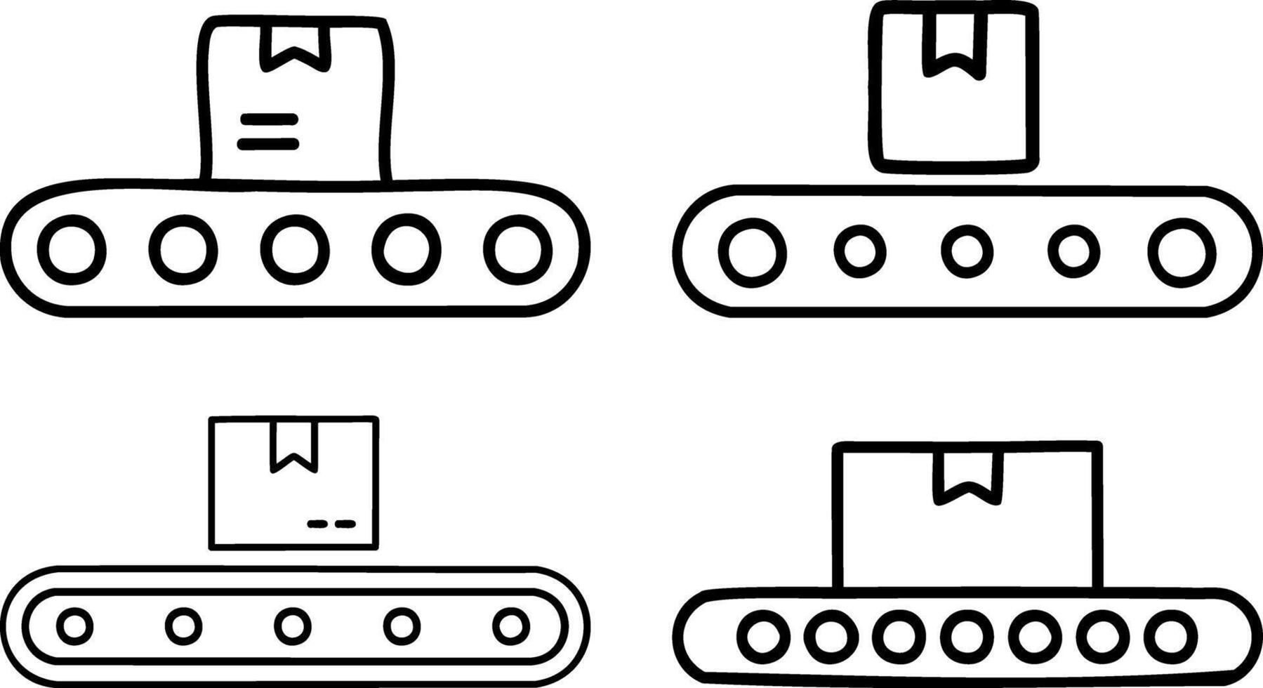 Conveyor Belt with Package Icon Set Black and white Logistics and Automation Line Illustration vector