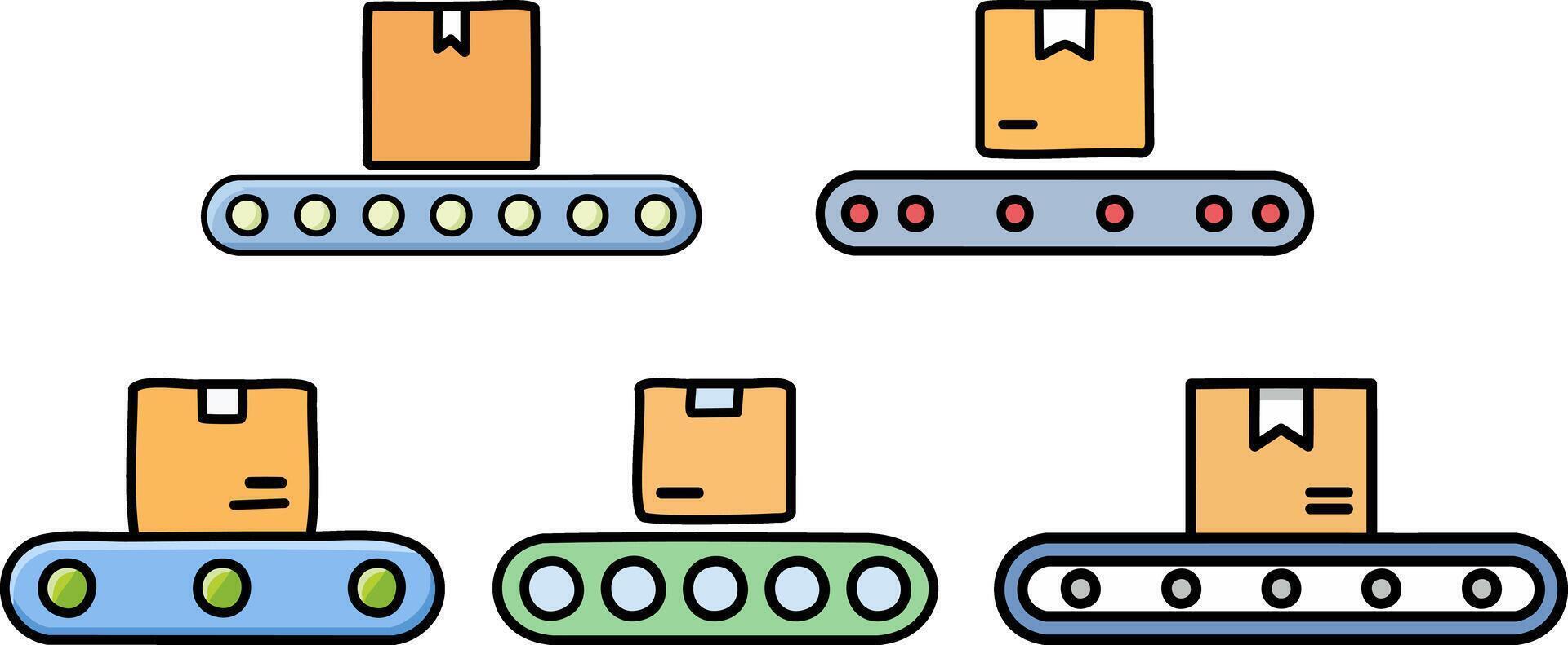 Conveyor Belt Icon Set with Cardboard Boxes Logistics and Package Delivery Illustration vector
